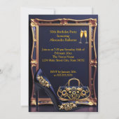 Fabulous Birthday Navy Jewels Heel Champagne Gold 招待状 (裏面)