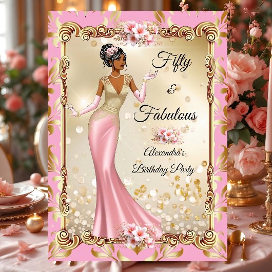 Fabulous Birthday Pink Gold Stunning Dress Party 招待状