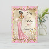 Fabulous Birthday Pink Gold Stunning Dress Party 招待状 (スタンド正面)