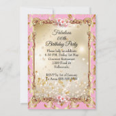 Fabulous Birthday Pink Gold Stunning Dress Party 招待状 (裏面)