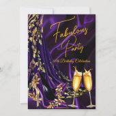 Fabulous Birthday Purple Gold Heels Champagne 招待状 (正面)
