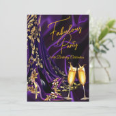 Fabulous Birthday Purple Gold Heels Champagne 招待状 (スタンド正面)