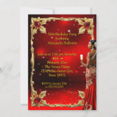 Fabulous Birthday Red Dress Gold High Heels Ethnic 招待状 (裏面)