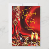 Fabulous Birthday Red Gold Heels Champagne 招待状 (正面)