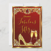 Fabulous Birthday Red Gold High Heel Champagne 招待状 (正面)