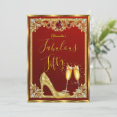 Fabulous Birthday Red Gold High Heel Champagne 招待状 (スタンド正面)