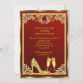 Fabulous Birthday Red Gold High Heel Champagne 招待状 (裏面)