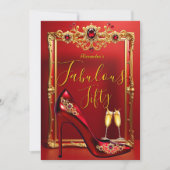 Fabulous Birthday Red Jewels Heel Champagne Gold 招待状 (正面)