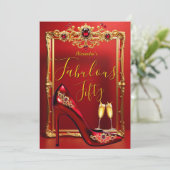 Fabulous Birthday Red Jewels Heel Champagne Gold 招待状 (スタンド正面)