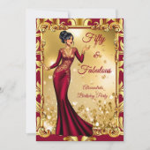 Fabulous Birthday Red Pink Gold Stunning Dress 招待状 (正面)