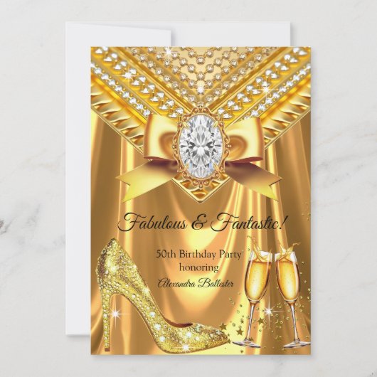 Fabulous Champagne birthday Gold Heel Diamonds 招待状 (正面)