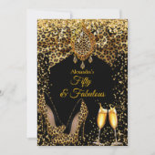 Fabulous Champagne birthday Leopard Gold Heel Gems 招待状 (正面)