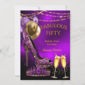 Fabulous Champagne birthday party Purple Gold Heel 招待状 (正面)