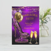 Fabulous Champagne birthday party Purple Gold Heel 招待状 (スタンド正面)
