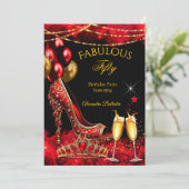 Fabulous Champagne birthday party Red Gold Heel 招待状 (スタンド正面)