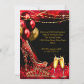 Fabulous Champagne birthday party Red Gold Heel 招待状 (裏面)
