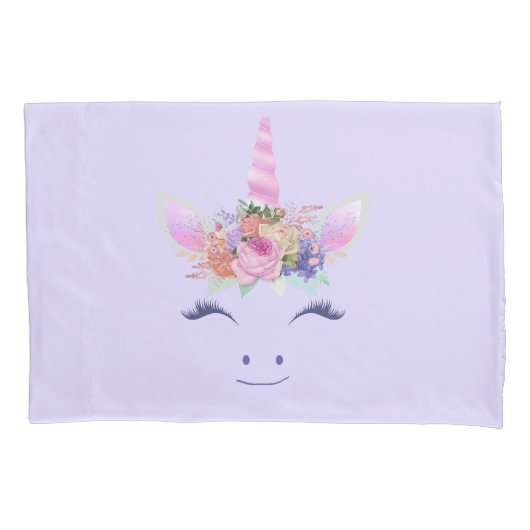 Fabulous Cute Unicorn Flowers Face 2 枕カバー (正面)