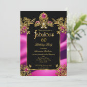 Fabulous Elegant 60th Birthday Fuchsia Gold Gems 招待状 (スタンド正面)