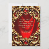 Fabulous Elegant Birthday Gold Red Silk Gems 招待状 (裏面)