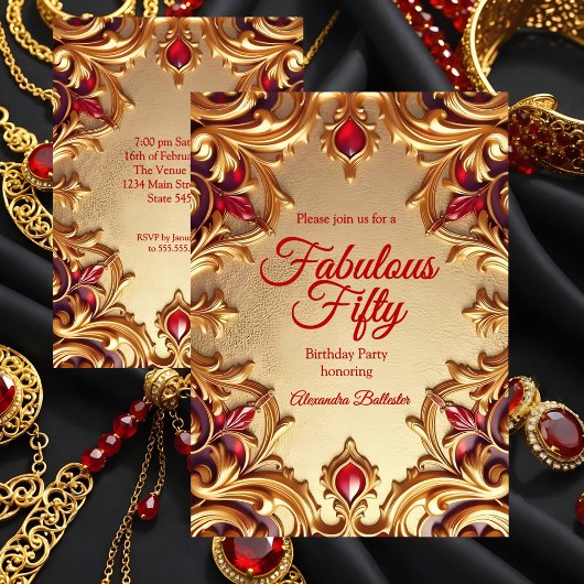 Fabulous Elegant Birthday Party Gold Red Gold 招待状