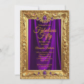 Fabulous Elegant Birthday Party Purple Gold Jewels 招待状 (正面)