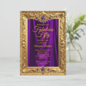 Fabulous Elegant Birthday Party Purple Gold Jewels 招待状 (スタンド正面)
