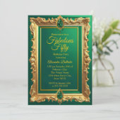 Fabulous Elegant Birthday Photo Emerald Green Gold 招待状 (スタンド正面)