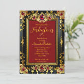 Fabulous Elegant Birthday Photo Red Gold Black Gem 招待状 (スタンド正面)