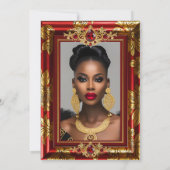 Fabulous Elegant Birthday Photo Red Gold Jewels 招待状 (裏面)