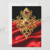 Fabulous Elegant Birthday Red Silk Gold Gems 招待状 (裏面)