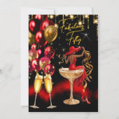 Fabulous Ethnic Fun Birthday Red Champagne Glass 招待状 (正面)