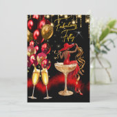 Fabulous Ethnic Fun Birthday Red Champagne Glass 招待状 (スタンド正面)