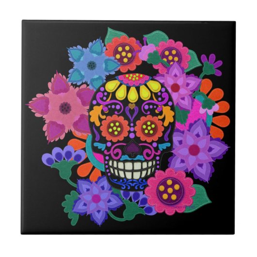 Fabulous Felt Look Sugar Skull Beautiful タイル (正面)