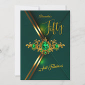 Fabulous Fifty Birthday Emerald Green Gold Gems 招待状 (正面)