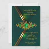 Fabulous Fifty Birthday Emerald Green Gold Gems 招待状 (裏面)