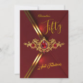 Fabulous Fifty Birthday Party Red Gold Gems 招待状 (正面)