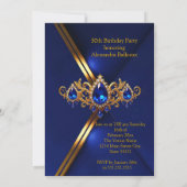 Fabulous Fifty Birthday Royal Blue Gold Gems 招待状 (裏面)