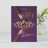 Fabulous Fifty Birthday Royal Purple Gold Gems 招待状 (スタンド正面)