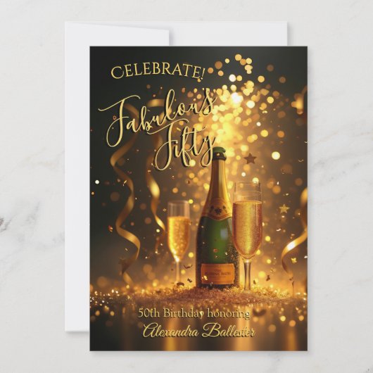 Fabulous Fifty Celebration Champagne Streamers 招待状 (正面)