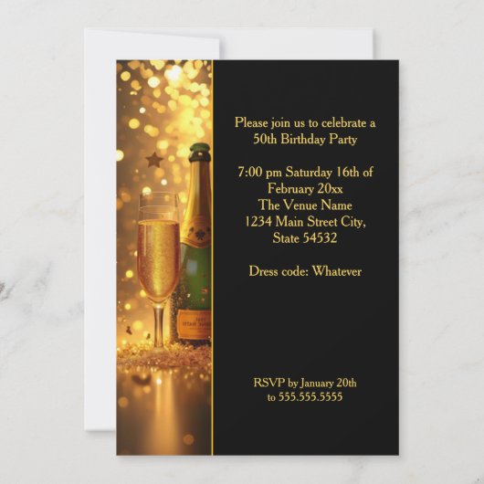 Fabulous Fifty Celebration Champagne Streamers 招待状 (裏面)