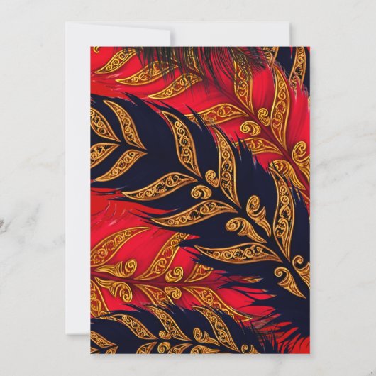 Fabulous Fifty Five Birthday Red Gold Feathers 招待状 (裏面)