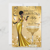 Fabulous Fifty Gold Black Champagne Birthday Party 招待状 (正面)