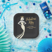 Fabulous Fifty Queen Golden Black 50th Birthday ペーパープレート (パーティー)