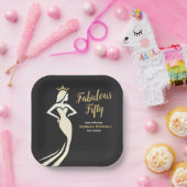 Fabulous Fifty Queen Golden Black 50th Birthday ペーパープレート (パーティー)