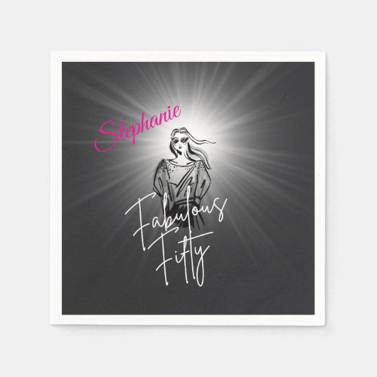 Fabulous Fifty Woman Black Sketch 50th Birthday スタンダードカクテルナプキン (正面)