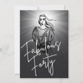 Fabulous Forty Woman Black Sketch 40th Birthday 招待状 (正面)