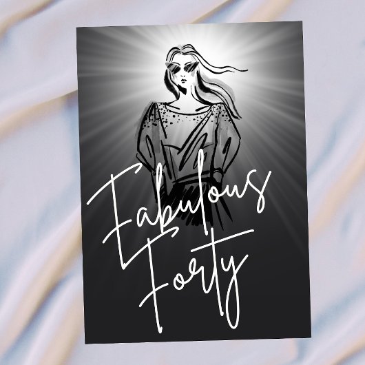 Fabulous Forty Woman Black Sketch 40th Birthday 招待状