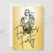 Fabulous Forty Woman Gold Sketch 40th Birthday 招待状 (正面)