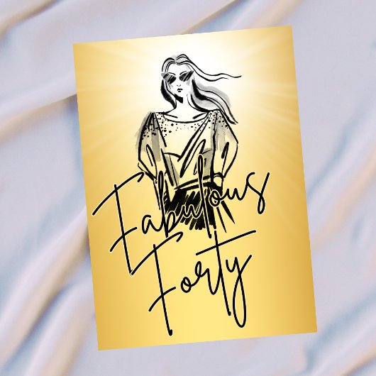 Fabulous Forty Woman Gold Sketch 40th Birthday 招待状