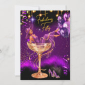 Fabulous Fun Birthday Purple Champagne Glass 招待状 (正面)